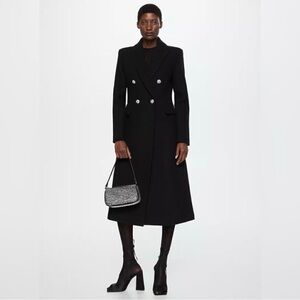 Mango Black Double-Breasted Wool  Coat